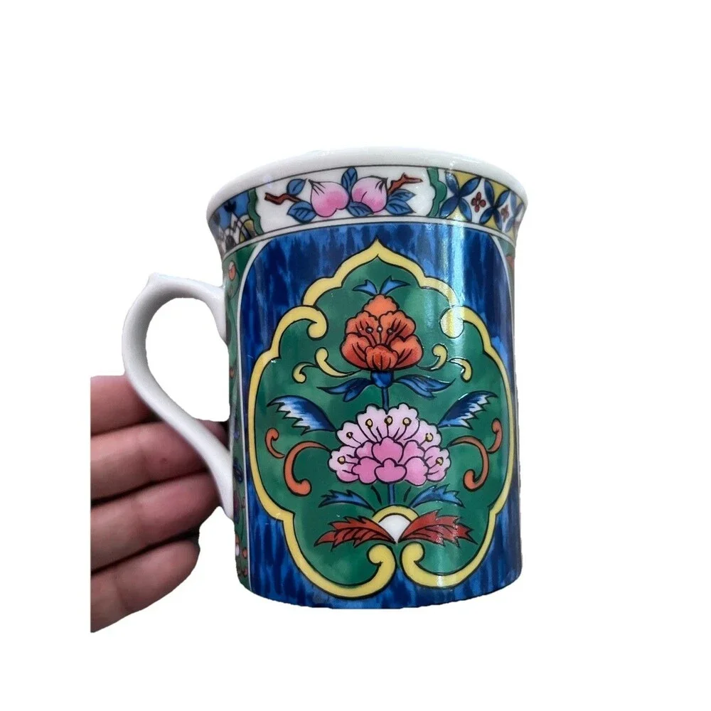 Pier 1 Imports Mug Coffee Tea Floral Blue Green Replacement Japan